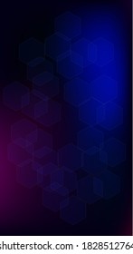 Blockchain Technology Background. Digital Tehnology Backdrop. Futuristic Cyberspace With Hexagon Fractals. Vertical Template BG For Mobile Device. Vector  Technology Blockchain Background.