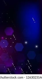 Blockchain Technology Background. Futuristic Cyberspace with Hexagon Fractals. Vertical Template BG for Mobile Device. Digital Tehnology Backdrop. Vector  Technology Blockchain Background.