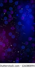Blockchain Technology Background. Futuristic Cyberspace with Hexagon Fractals. Vertical Template BG for Mobile Device. Digital Tehnology Backdrop. Vector  Technology Blockchain Background.