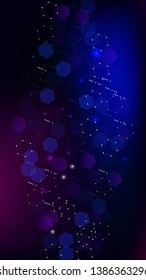 Blockchain Technology Background. Futuristic Cyberspace with Hexagon Fractals. Digital Tehnology Backdrop. Vertical Template BG for Mobile Device. Vector  Technology Blockchain Background.