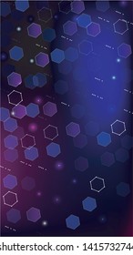 Blockchain Technology Background. Futuristic Cyberspace with Hexagon Fractals. Vertical Template BG for Mobile Device. Digital Tehnology Backdrop. Vector  Technology Blockchain Background.