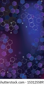 Blockchain Technology Background. Futuristic Cyberspace with Hexagon Fractals. Digital Tehnology Backdrop. Vertical Template BG for Mobile Device. Vector  Technology Blockchain Background.