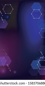 Blockchain Technology Background. Futuristic Cyberspace with Hexagon Fractals. Digital Tehnology Backdrop. Vertical Template BG for Mobile Device. Vector  Technology Blockchain Background.