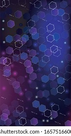 Blockchain Technology Background. Futuristic Cyberspace with Hexagon Fractals. Digital Tehnology Backdrop. Vertical Template BG for Mobile Device. Vector  Technology Blockchain Background.