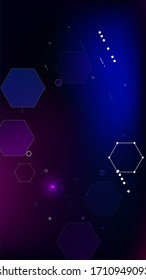 Fondo de la tecnología de la cadena de bloqueo Ciberespacio futurista con fractales hexagonales. Fondo de Tecnología Digital. Plantilla vertical BG para dispositivo móvil. Fondo de la cadena de bloqueo de la tecnología vectorial.