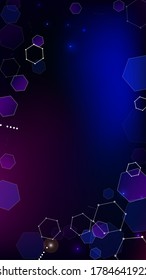 Blockchain Technology Background. Futuristic Cyberspace with Hexagon Fractals. Vertical Template BG for Mobile Device. Digital Tehnology Backdrop. Vector  Technology Blockchain Background.