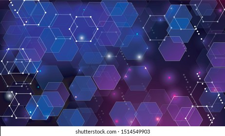 Blockchain Technology Background. Blockchain Vector Concept Illustration. Blue Digital Pattern. Bussines Concept Banner. Vector  Technology Blockchain Background.