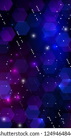 Blockchain Technology Background. Vertical Template BG for Mobile Device. Futuristic Cyberspace with Hexagon Fractals. Digital Tehnology Backdrop. Vector  Technology Blockchain Background.