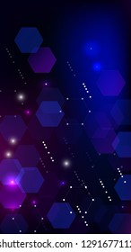 Blockchain Technology Background. Vertical Template BG for Mobile Device. Futuristic Cyberspace with Hexagon Fractals. Digital Tehnology Backdrop. Vector  Technology Blockchain Background.