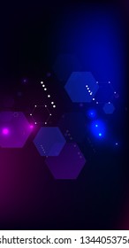 Blockchain Technology Background. Vertical Template BG for Mobile Device. Digital Tehnology Backdrop. Futuristic Cyberspace with Hexagon Fractals. Vector  Technology Blockchain Background.