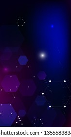 Blockchain Technology Background. Vertical Template BG for Mobile Device. Digital Tehnology Backdrop. Futuristic Cyberspace with Hexagon Fractals. Vector  Technology Blockchain Background.