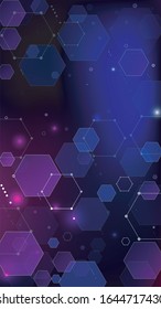 Blockchain Technology Background. Vertical Template BG for Mobile Device. Digital Tehnology Backdrop. Futuristic Cyberspace with Hexagon Fractals. Vector  Technology Blockchain Background.
