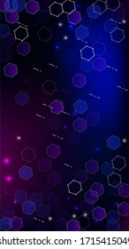 Blockchain Technology Background. Vertical Template BG for Mobile Device. Futuristic Cyberspace with Hexagon Fractals. Digital Tehnology Backdrop. Vector  Technology Blockchain Background.