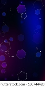 Blockchain Technology Background. Vertical Template BG for Mobile Device. Futuristic Cyberspace with Hexagon Fractals. Digital Tehnology Backdrop. Vector  Technology Blockchain Background.