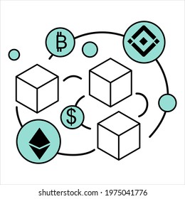 Blockchain technology, binance chain and euthereum chain vector illustration in infographic icon style svg
