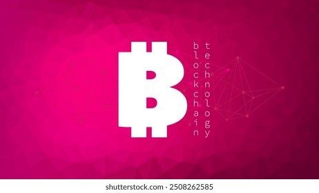Blockchain technology. Bitcoin sign. Low poly vector background. Network neural pattern. Crypto currency symbol. Virtual money icon for business, finance, global trade, payment, worldwide, exchange