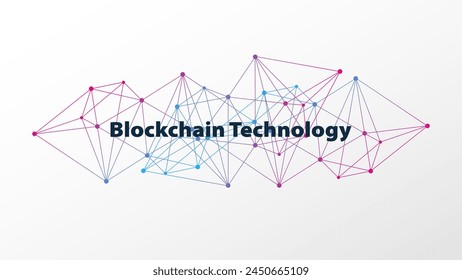 Blockchain technology. Blue pink gradient vector illustration for global business, science. Polygonal network pattern