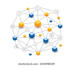 Blockchain technology business network isometric illustration concept