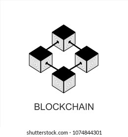 Blockchain technology or bussines vector icon in flat style. Cryptography cube block illustration. 