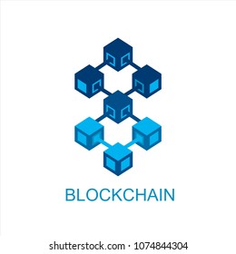 Blockchain technology or bussines vector icon in flat style. Cryptography cube block illustration. 