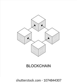 Blockchain technology or bussines vector icon in flat style. Cryptography cube block illustration. 