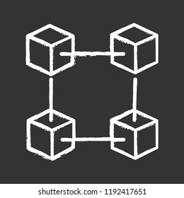 Blockchain technology chalk icon. Big data. Cryptocurrency. Fintech. E-commerce. Connected cubes. Isolated vector chalkboard illustration