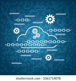 Blockchain technology, cloud computing, data processing vector concept 