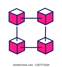 Blockchain technology color icon. Big data. Cryptocurrency. Fintech. E-commerce. Connected cubes. Isolated vector illustration