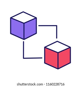 Blockchain technology color icon. Cryptocurrency. Fintech. E-commerce. Connected cubes. Isolated vector illustration
