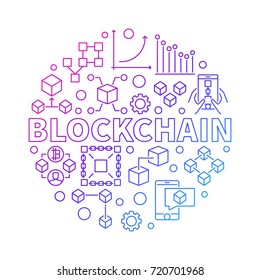 Blockchain technology colorful line round vector illustration on white background