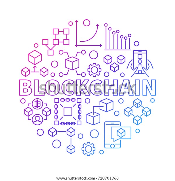 区块链技术在白色背景上彩色线圆矢量插图库存矢量图（免版税）720701968