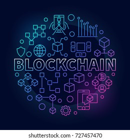 Blockchain Technology Colorful Outline Round Vector Illustration On Dark Background 