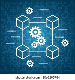 Blockchain technology, computer network thin line vector concept