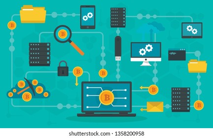 Blockchain technology concept banner. Flat illustration of blockchain technology vector concept banner for web design