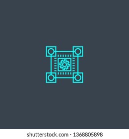 blockchain technology concept blue line icon. Simple thin element on dark background. blockchain technology concept outline symbol design. Can be used for web and mobile UI/UX