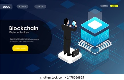 Blockchain technology concept. Businessman working concept. Can use for landing page, website, banners etc.