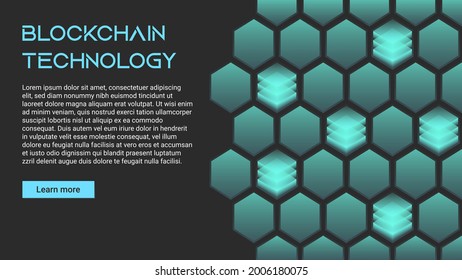 Concepto de tecnología Blockchain, criptodivisa. Trabajando con fichas en Internet, seguridad. Fondo futurista con elementos en microchips estilo tecno. Diseñar plantilla de banner para web. Copyspace.
