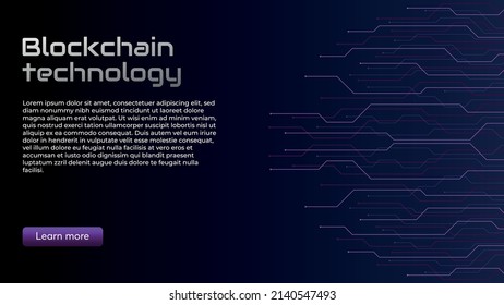 Concepto de tecnología Blockchain, criptodivisa. Trabajando con fichas en Internet, seguridad. Fondo futurista con elementos en microchips estilo tecno. Diseñar plantilla de banner para web. Copyspace.