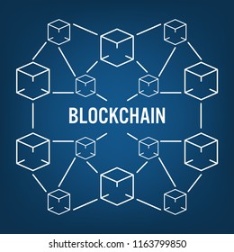 Blockchain technology concept with cube line connected