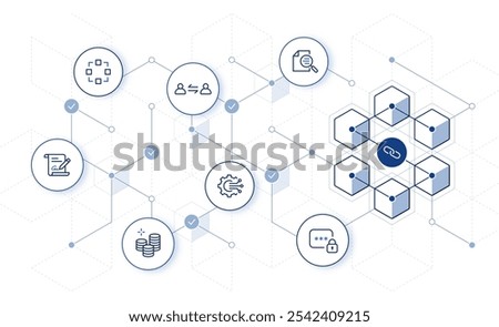 Blockchain technology. blockchain concept icons with abstract hexagon background