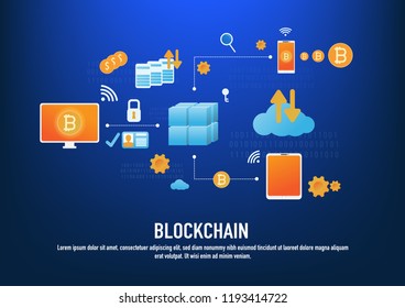 Blockchain technology concept with icons.Vector illustration.
