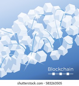 Blockchain technology concept. Isometric vector illustration of distributed database for cryptography, virtual money, secure e-business or web security. Background of cubic nodes and connection lines.