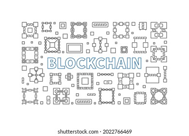 Blockchain Technology concept minimal horizontal banner or vector outline illustration
