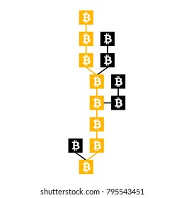 Blockchain technology concept. Sequence of communicating nodes. Record of bitcoin transactions. Vector illustration.