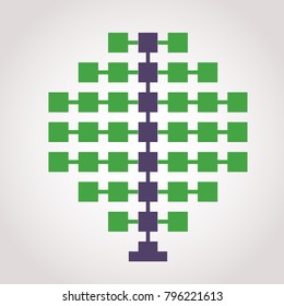 Blockchain technology concept. Sequence of communicating nodes. Record of cryptocurrency transactions. Tree of green and gray squares. Symbol of growth. Vector illustration.