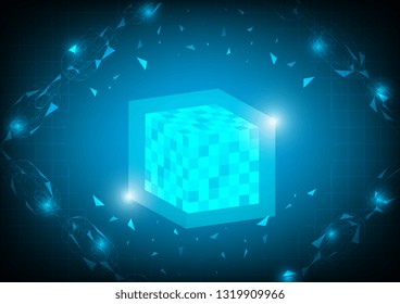 Blockchain technology concept vector. Chain link connection blue illustration. Use for banner, leaflet, wallpaper, website, template, poster and other design.
