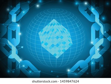 Blockchain technology concept vector. Chain link connection blue illustration. Use for banner, leaflet, wallpaper, website, template, poster and other design.