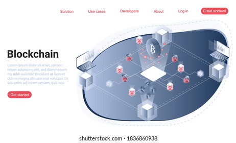 Blockchain technology. Conceptual isometric vector illustration for web and graphic design.