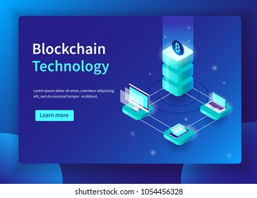 Blockchain technology and cryptocurrency concept. Can use for web banner, infographics, hero images.  Isometric vector illustration with trendy gradient.