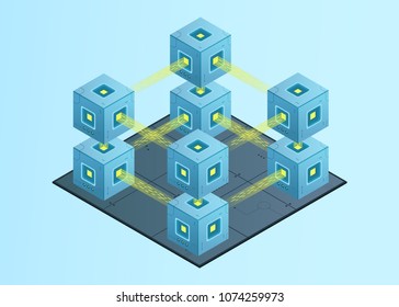 Blockchain technology. Cryptocurrency isometric composition. Vector illustration